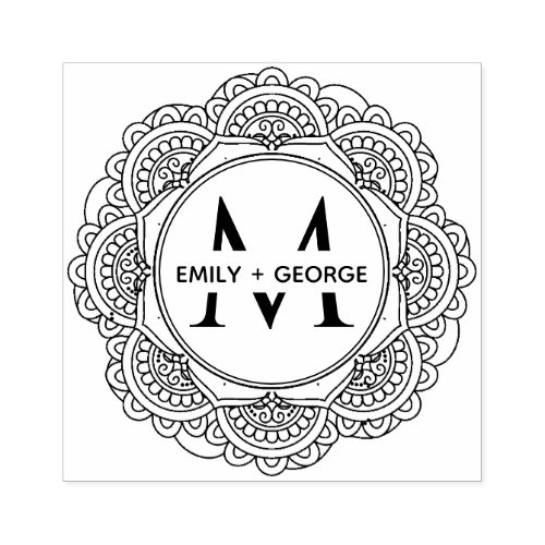 CLASSIC ORNATE MANDALA CUSTOM MONOGRAM WEDDING RUBBER STAMP