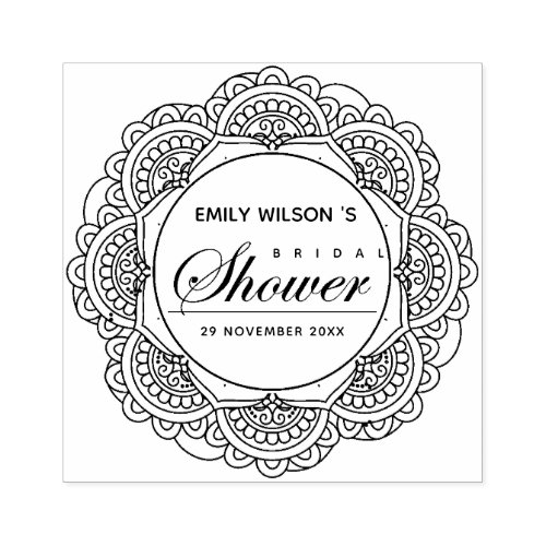 CLASSIC ORNATE MANDALA CUSTOM SCRIPT BRIDAL SHOWER RUBBER STAMP