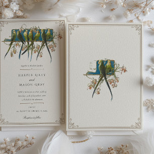 Classic Ornate Parrot Wedding Invitation