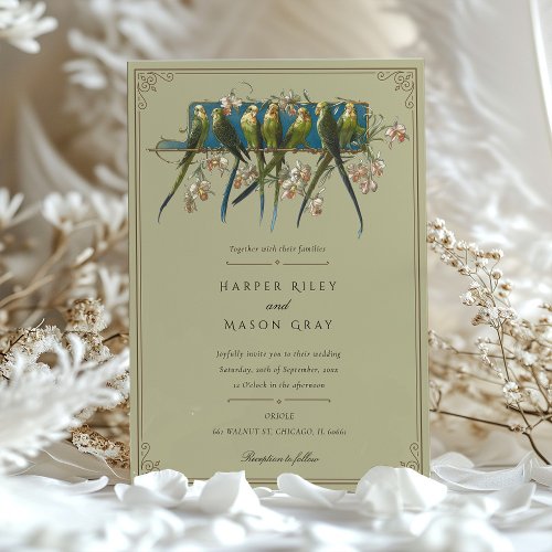 Classic Ornate Parrot Wedding Invitation