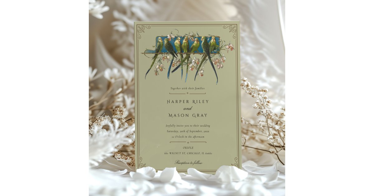 Classic Ornate Parrot Wedding Invitation | Zazzle