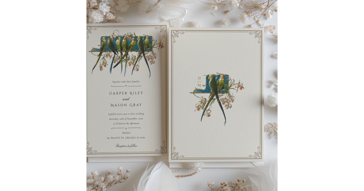 Classic Ornate Parrot Wedding Invitation | Zazzle