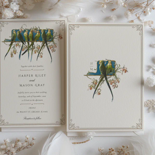 Classic Ornate Parrot Wedding Invitation | Zazzle