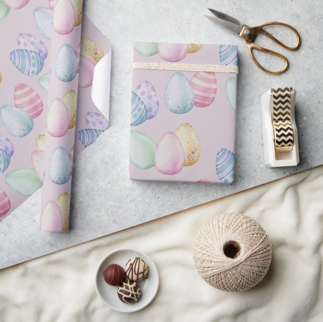 Classic Painted Easter Eggs on Baby Pink Wrapping Paper (Crafts)
