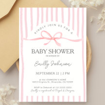 Classic Painted Pink Stripes Ribbon Baby Shower