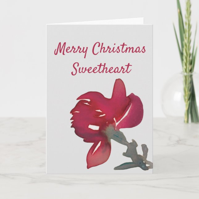 Classic Painted Red Rose Romantic Christmas Holiday Card (Front)