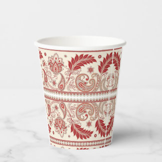 Classic Paisley Garden Motif – Red & Beige Decorat Paper Cups