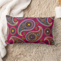 Classic Paisley Red Navy Blue Yellow Girly Floral Lumbar Pillow