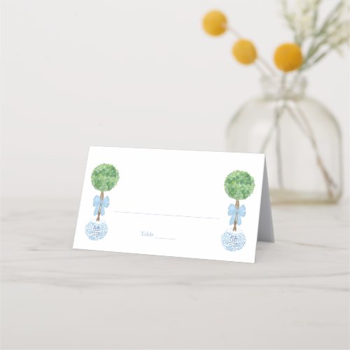 Classic Pale Blue Bow Boy Baby Shower Formal Lunch Place Card