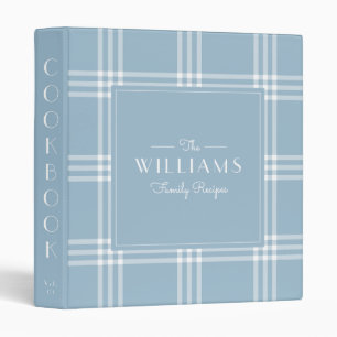 Classic Pale Blue Plaid Family Recipe Cookbook 3 Ring Binder