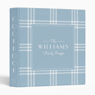 Classic Pale Blue Plaid Family Recipe Cookbook 3 Ring Binder