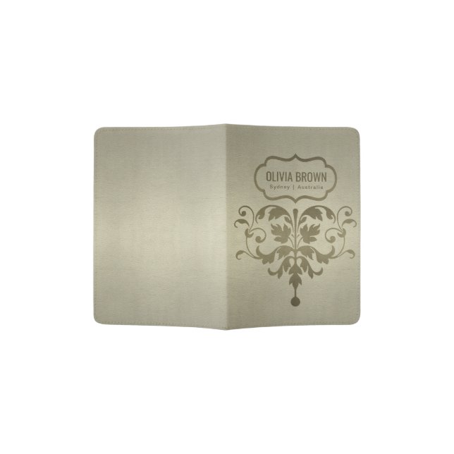 CLASSIC PALE GOLD BROWN LEATHER MOTIF MONOGRAM PASSPORT HOLDER (Opened)