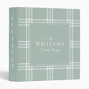 Classic Pale Green Plaid Family Recipe Cookbook 3 Ring Binder