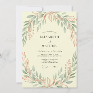 Classic Pale Yellow Leafy Wedding Invitation