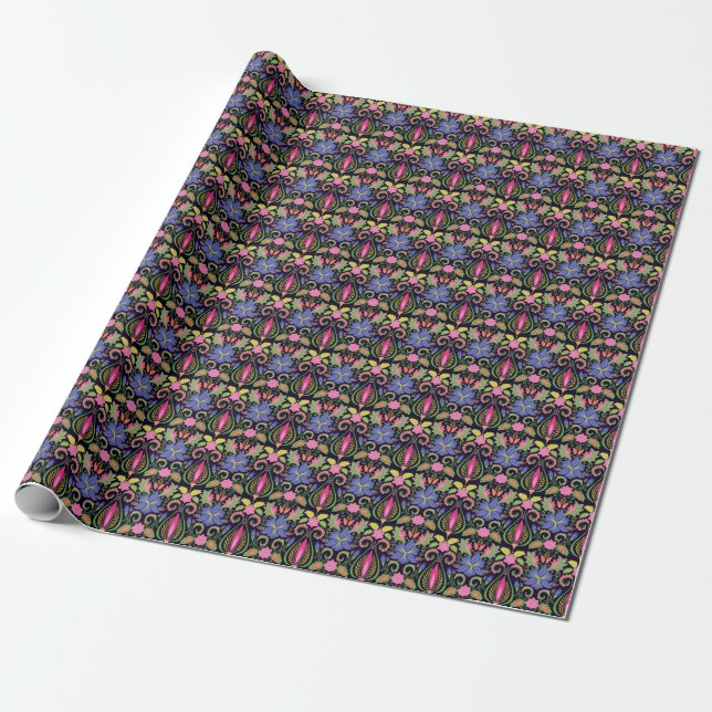 Classic Pansy: Vintage Floral Wallpaper Wrapping Paper (Unrolled)