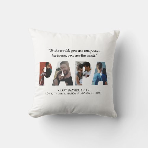 Classic PAPA Photo Collage Dad Happy Fathers Day Throw Pillow