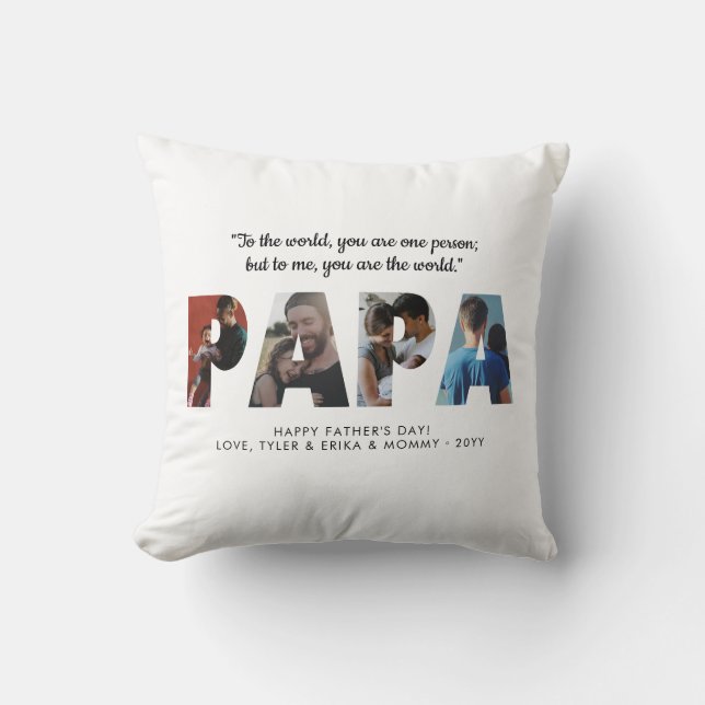 Classic PAPA Photo Collage Dad Happy Father's Day Throw Pillow (Front)