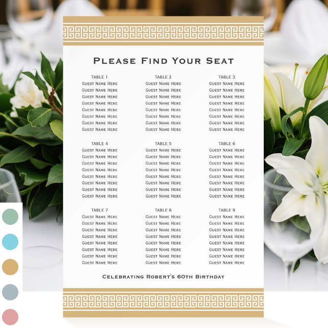 Classic Party Seating Plan 9 Tables Gold Foam Board (Creator Uploaded)
