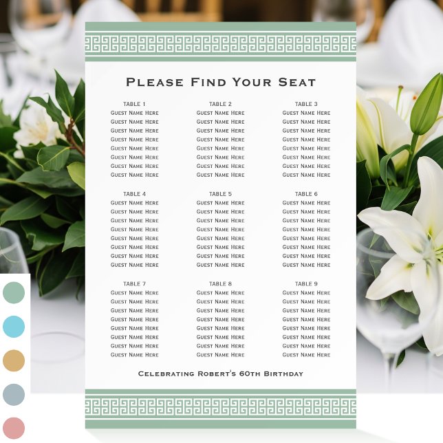 Classic Party Seating Plan 9 Tables Green Foam Board (Creator Uploaded)