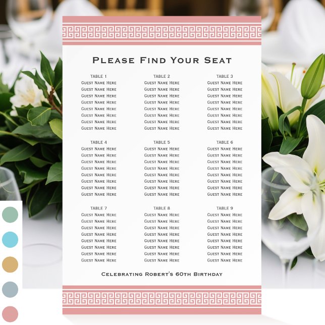 Classic Party Seating Plan 9 Tables Pink Foam Board (Creator Uploaded)