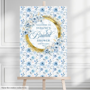 Classic pastel blue floral bridal shower welcome foam board