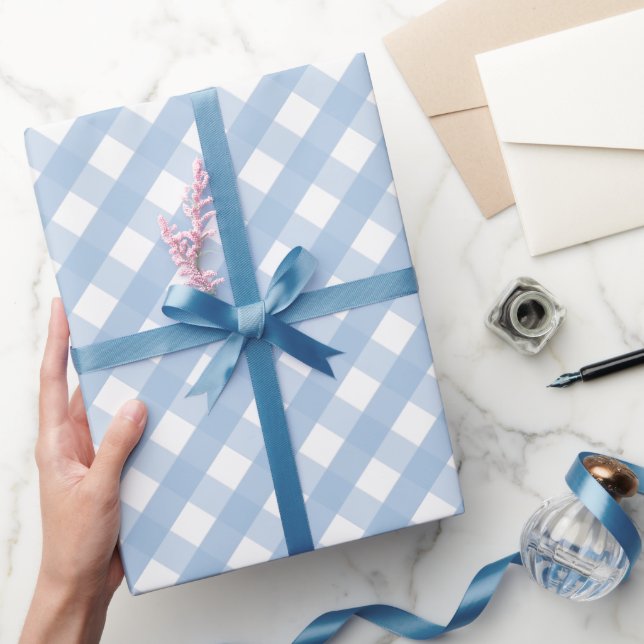 Classic Pastel Blue Gingham Plaid Pattern Wrapping Paper (Gifting)