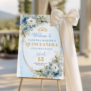 Classic Pastel Blue Gold Eucalyptus Quince Welcome Foam Board