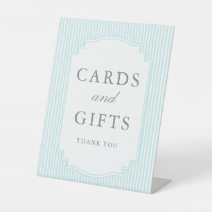 Classic Pastel Blue Striped Wedding Cards & Gifts Pedestal Sign