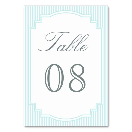 Classic Pastel Blue Striped Wedding Table Number