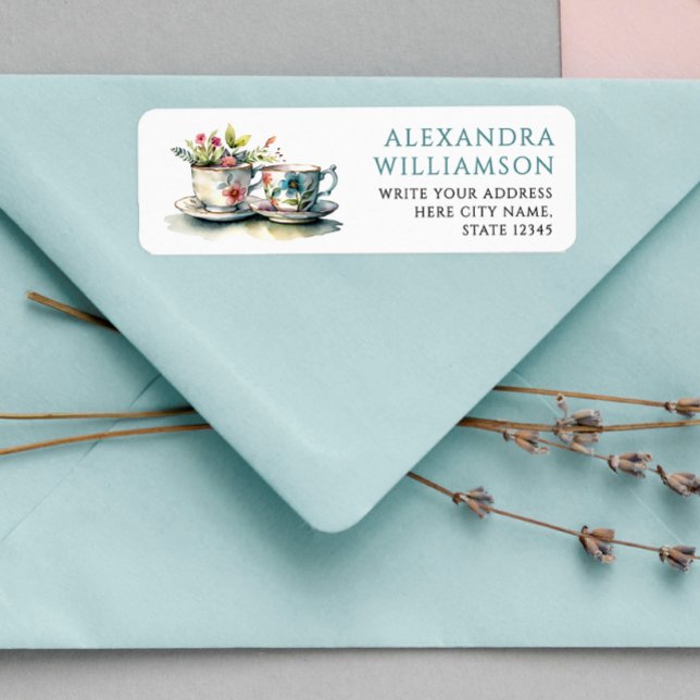 Classic Pastel Blue Tea Watercolor Name Address  Label (Creator Uploaded)