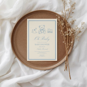 Classic Pastel Blue Teddy Bear Baby Shower Invitation