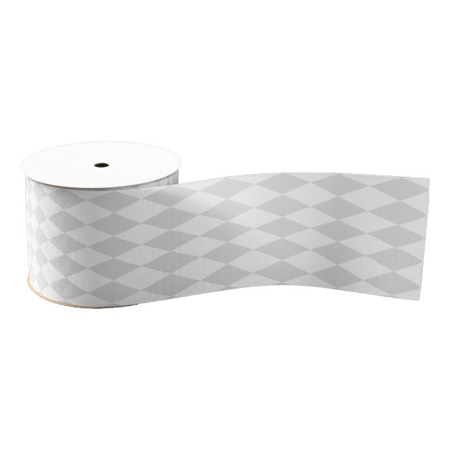 Classic Pastel Gray and White Harlequin Pattern Grosgrain Ribbon (Spool)