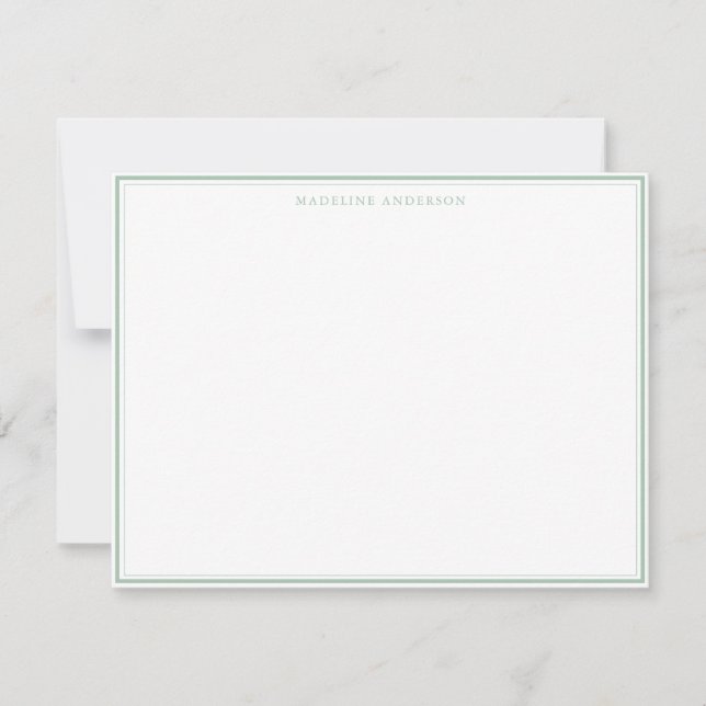 Classic Pastel Green and Thin Border Name Note Card (Front)