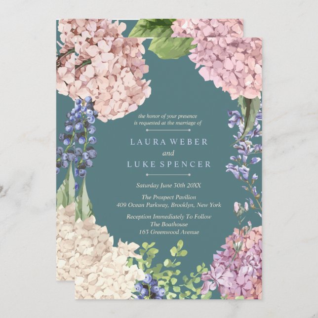 Classic Pastel Hydrangea Wedding Invitations (Front/Back)