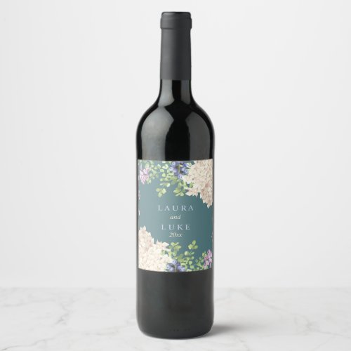 Classic Pastel Hydrangea Wine Label