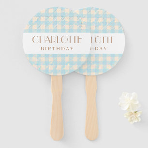 Classic Pastel light blue gingham plaid checked Hand Fan