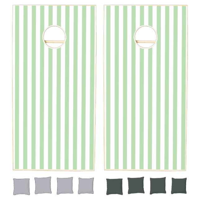 Classic Pastel Light Green and White Striped  Cornhole Set (Set)