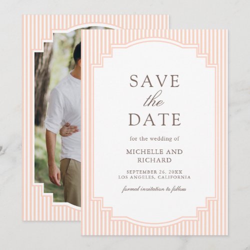 Classic Pastel Peach Striped Photo Wedding Save The Date