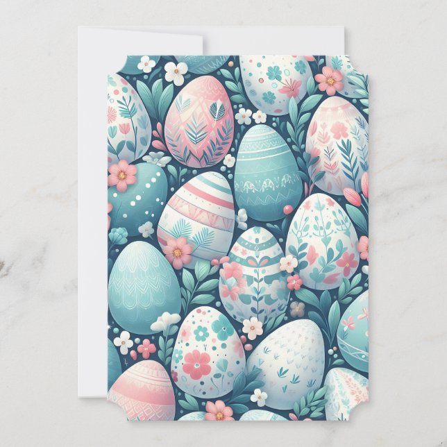 Classic pastel pink blue white illustration eggs invitation (Front)