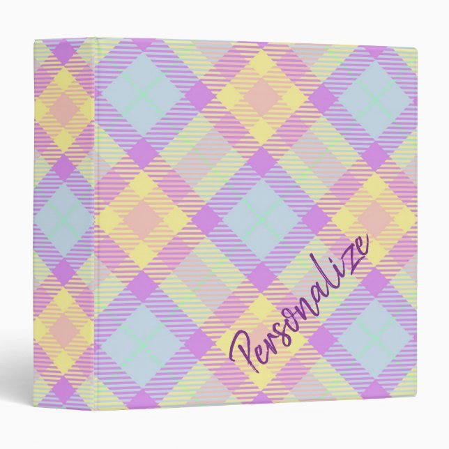 Classic Pastel Plaid Checker Pattern Personalized  3 Ring Binder (Front/Spine)
