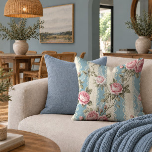 Classic Pastel Rose Garden Shabby Chic Pillow Deco