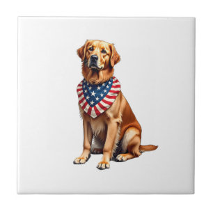 Classic Patriotic Golden Retriever Vintage Shirt 2 Ceramic Tile