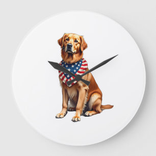 Classic Patriotic Golden Retriever Vintage Shirt 2 Large Clock