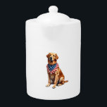 Classic Patriotic Golden Retriever Vintage Shirt 2 Teapot<br><div class="desc">Classic Patriotic Golden Retriever Vintage Shirt 2</div>