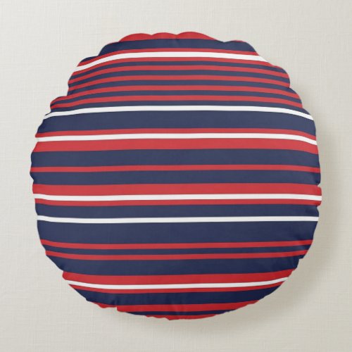 Classic Patriotic Red White Blue Stripes Seamless Round Pillow
