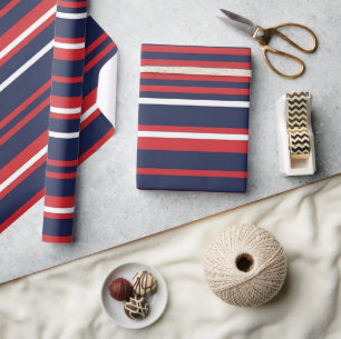 Classic Patriotic Red White Blue Stripes Seamless Wrapping Paper