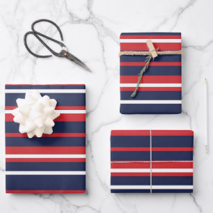 Classic Patriotic Red White Blue Stripes Seamless Wrapping Paper Sheets