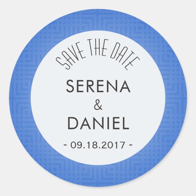 Classic Pattern -Azure Blue- Save the Date Classic Round Sticker (Front)