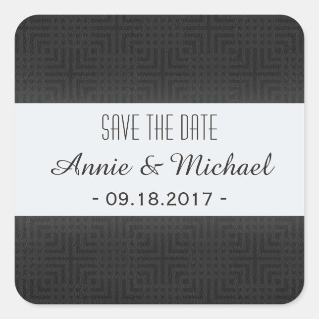 Classic Pattern -Black and White- Save the Date Square Sticker (Front)