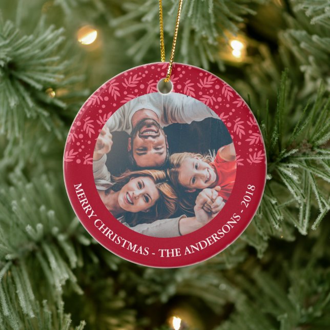 Classic Pattern Merry Christmas Photo Ornament (Tree)